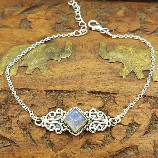 Pulseira de Prata 925 com Pedra da Lua Charms