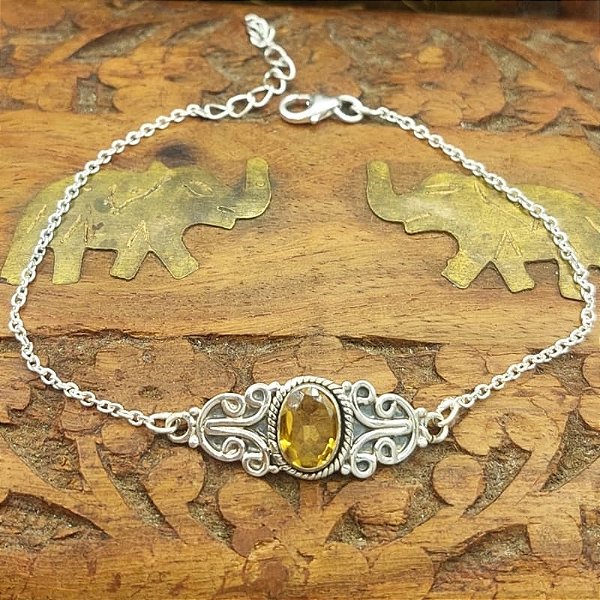 Pulseira de Prata 925 Citrino Charms