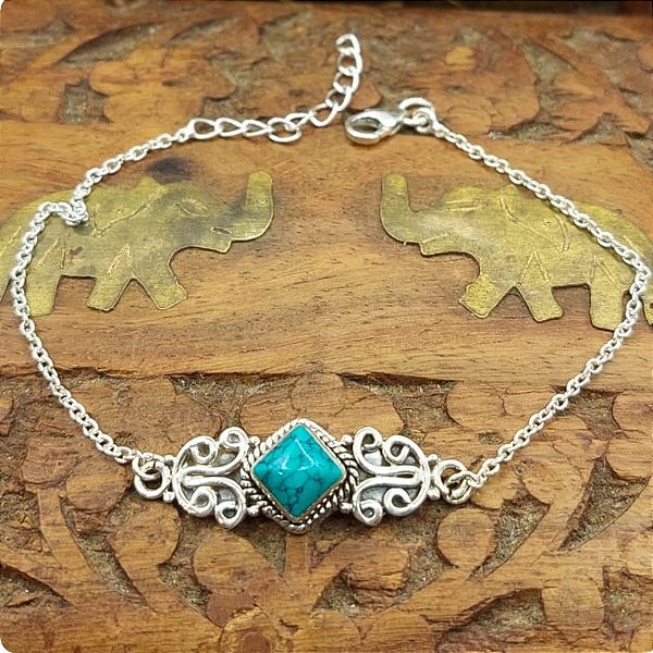 Pulseira de Prata 925 Charms Turquesa