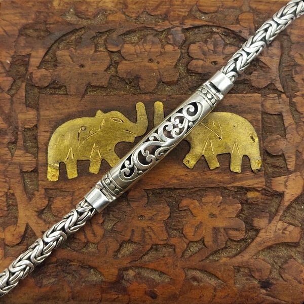 Pulseira Prata Bali 925 8mm Borobudur Oval x 18,5cm