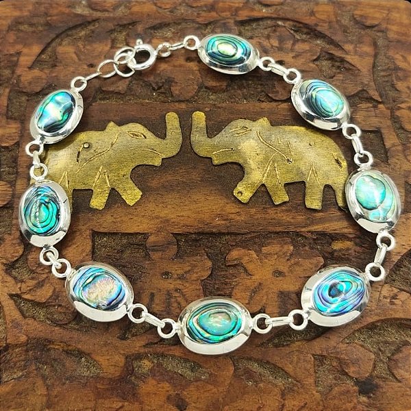 Pulseira Bali Prata 925 - Abalone - Madrepérola 2 em 1 - Reversível