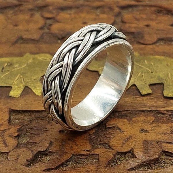 Anel Prata Bali 925 Giratório Trança Dupla - SOB ENCOMENDA