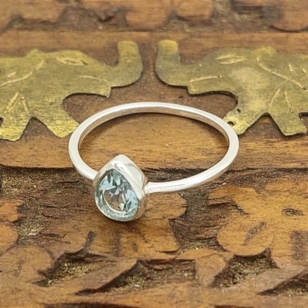 Anel Prata Bali 925 Topázio Azul Artesanal