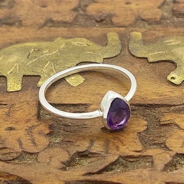 Anel Prata Bali 925 com Ametista Artesanal