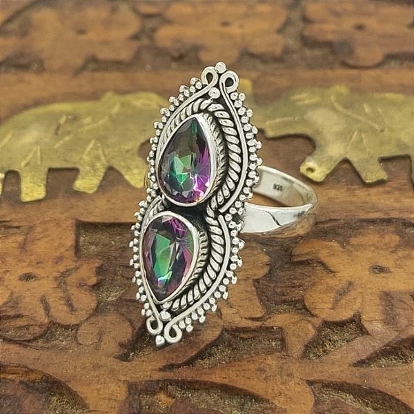 Anel Indiano Prata 925 com Topázio Místico