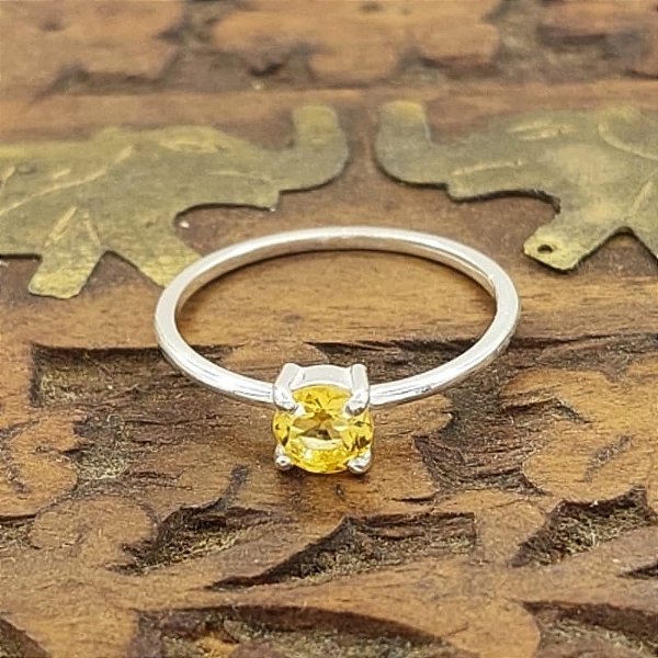 Anel Solitário Prata 925 com Citrino Artesanal