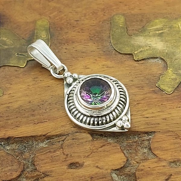 Pingente Prata 925 com Topázio Místico Mandala