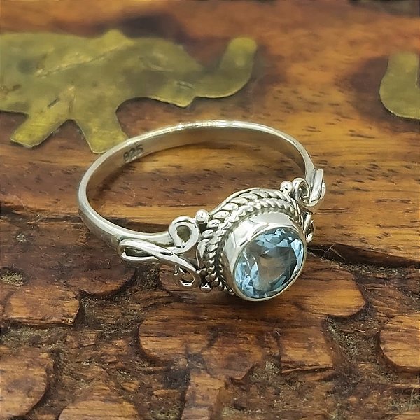 Anel Boho em Prata 925 com Topázio Azul - T001