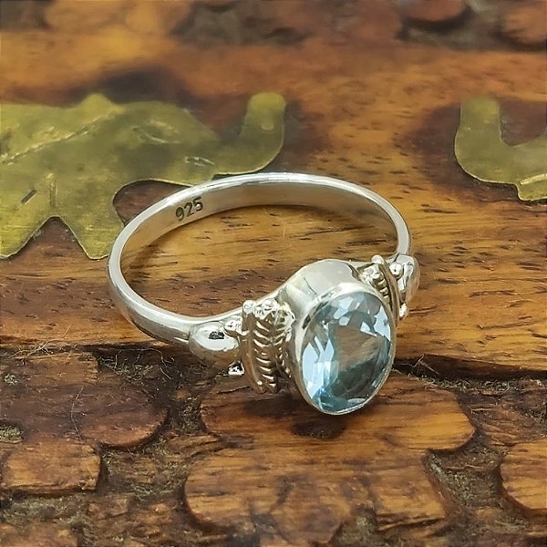 Anel Prata 925 Indiano com Topázio Azul