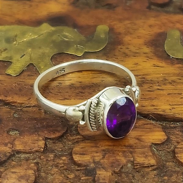 Anel Prata 925 com Ametista Estilo Boho - A001