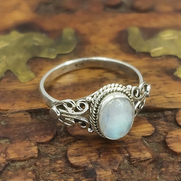 Anel Prata 925 com Pedra da Lua Filigrana - L005