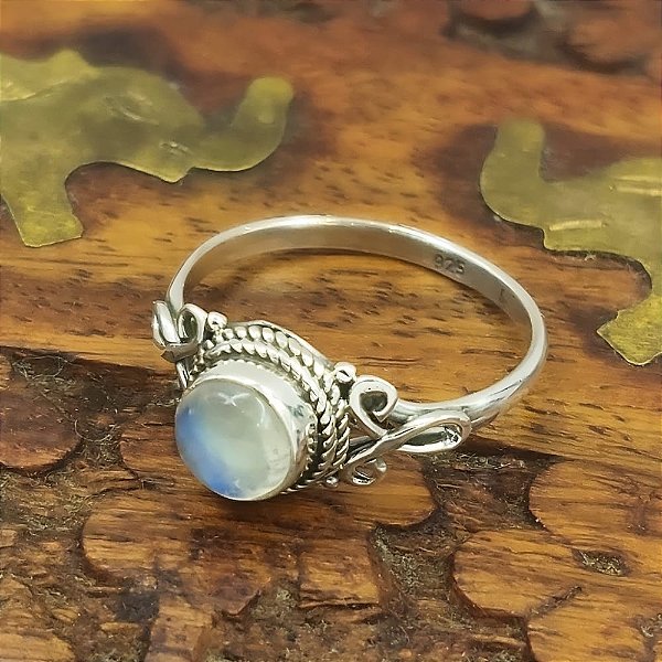 Anel Prata 925 Boho Pedra da Lua L003