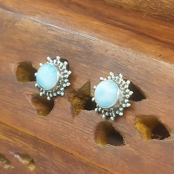 Brinco Prata 925 com Pedra Larimar Natural