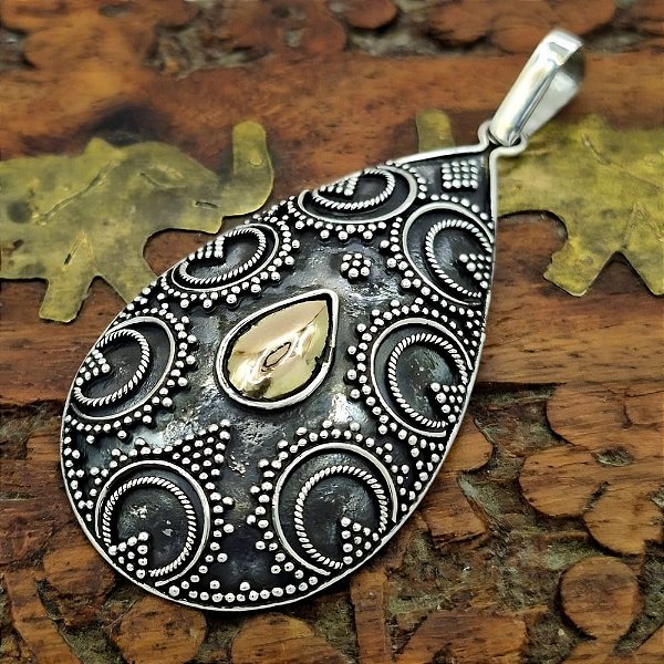 Pingente Prata Bali 925 com Ouro 18k Artesanal - Grande