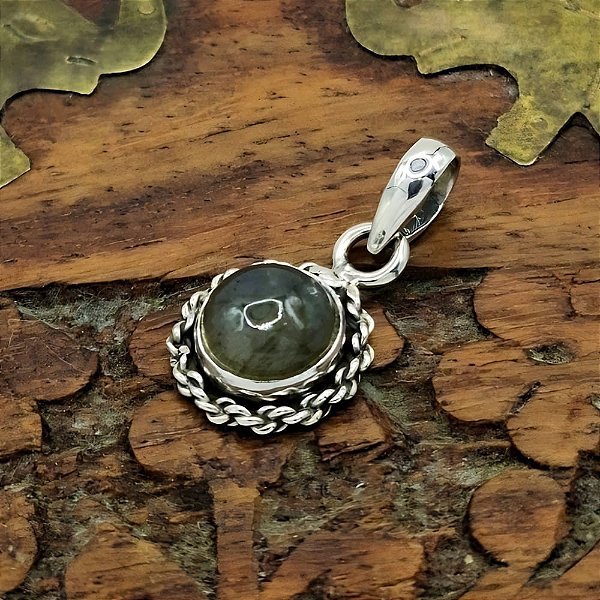 Pingente Prata 925 Pedra Labradorita Mandala