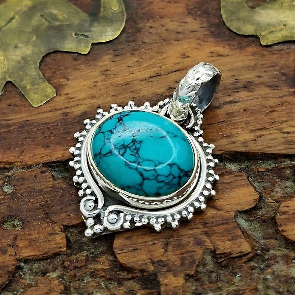 Pingente Indiano Prata 925 Pedra Turquesa - Boho