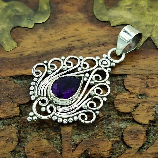 Pingente Prata 925 com Ametista Estilo Boho