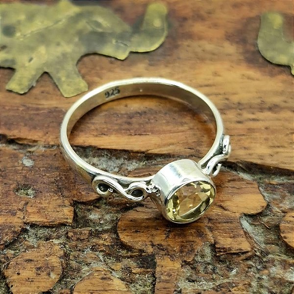 Anel Prata 925 Infinito Pedra Citrino Charms - C009