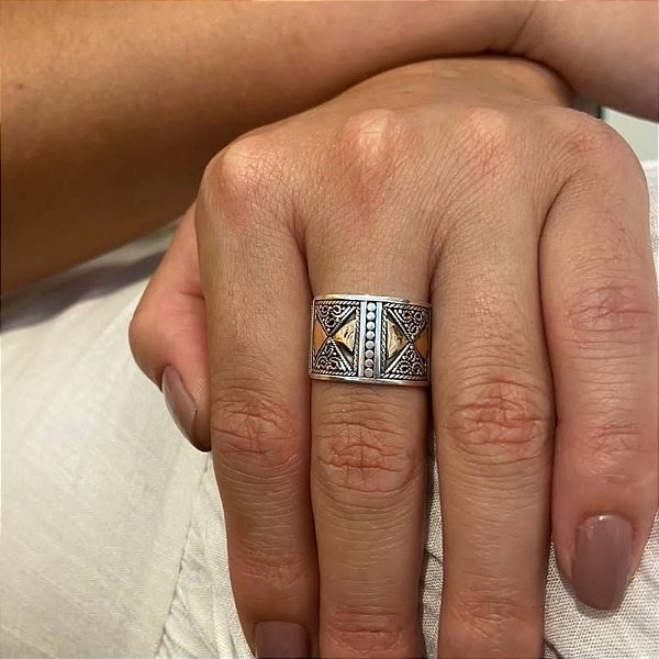 Anel de Prata 925 com Ouro 18k - feito à mão - Bali