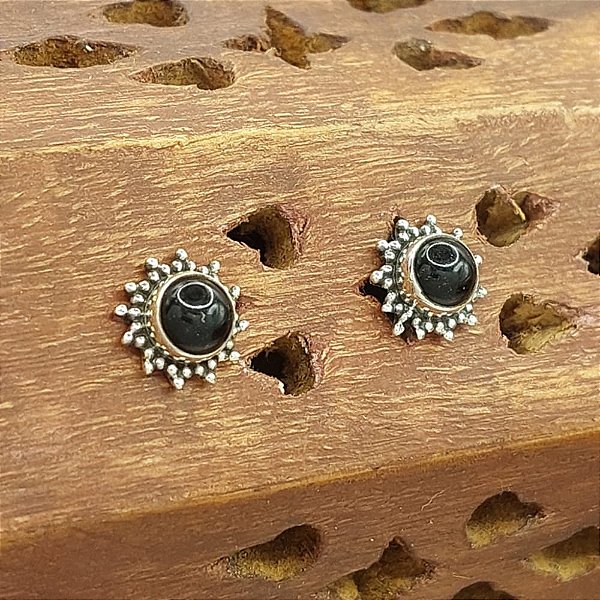 Brinco de Prata 925 com Pedra Natural Ônix - Indiano