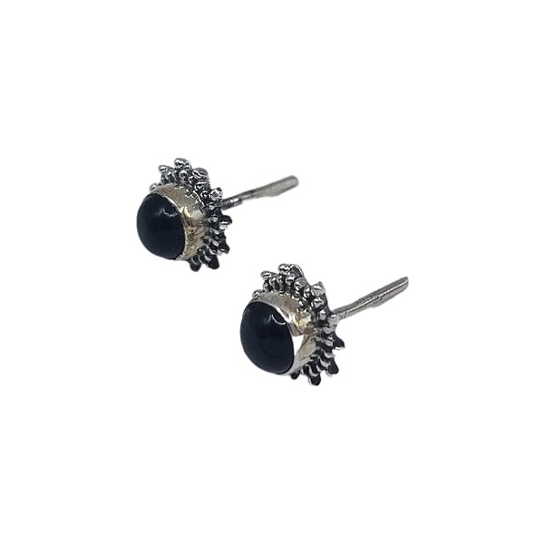 Brinco de Prata 925 com Pedra Natural Ônix - Indiano