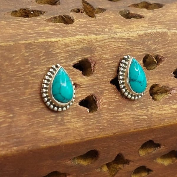 Brinco Indiano de Gota em Prata 925 com Turquesa