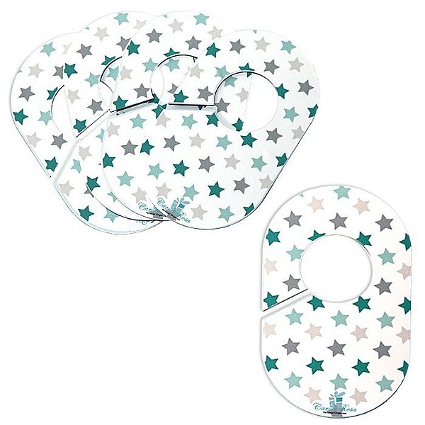 Divisores de Cabides Estrelas Verde e Cinza - Kit c/ 5 peças