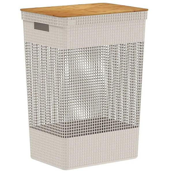 Cesto para Roupas Grid c/ tampa de Bambu - 49L