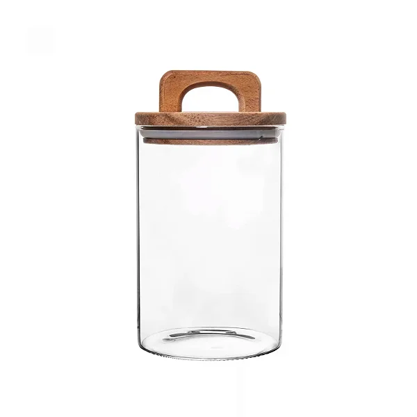 POTE DE VIDRO COM TAMPA DE ACACIA 1L