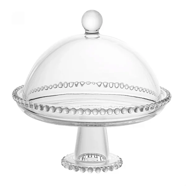 Prato de Cristal com Pé e Tampa Pearl 20cm x 18cm