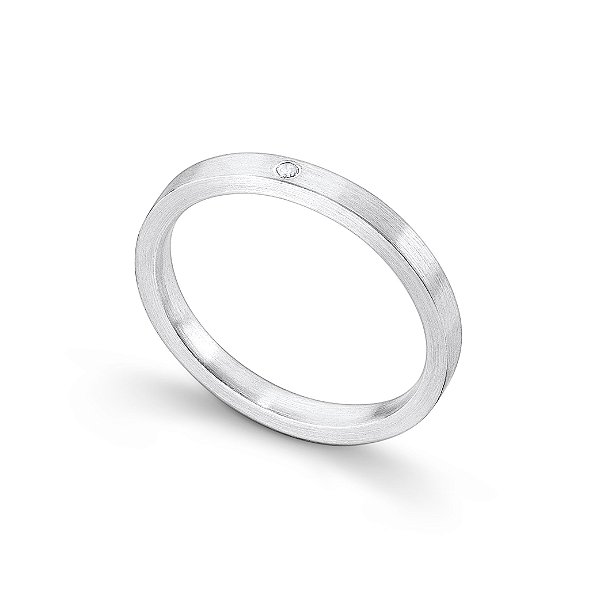 ALIANÇA MINIMAL QUADRADA COM DIAMANTE E OURO BRANCO 18K