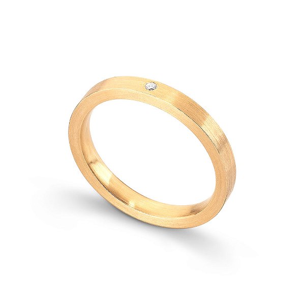 ALIANÇA MINIMAL QUADRADA COM DIAMANTE E OURO 18K