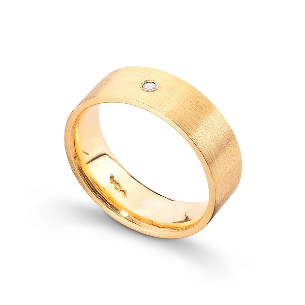 ALIANÇA FLAT COM DIAMANTE E OURO 18K