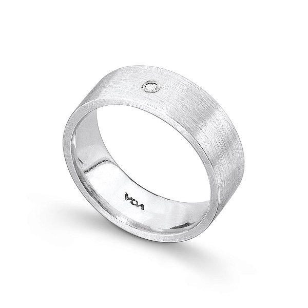 ALIANÇA FLAT COM DIAMANTE E OURO BRANCO 18K
