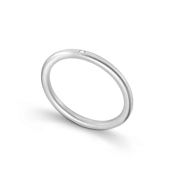 ALIANÇA MINIMAL REDONDA COM DIAMANTE E PRATA