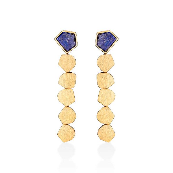 BRINCO BOREAL LONGO COM LÁPIS LÁZULI EM BANHO DE OURO 18K