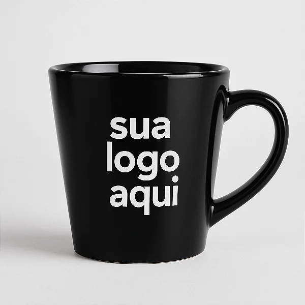 Caneca Cônica Preta Personalizada Logo c/ 1 Cor