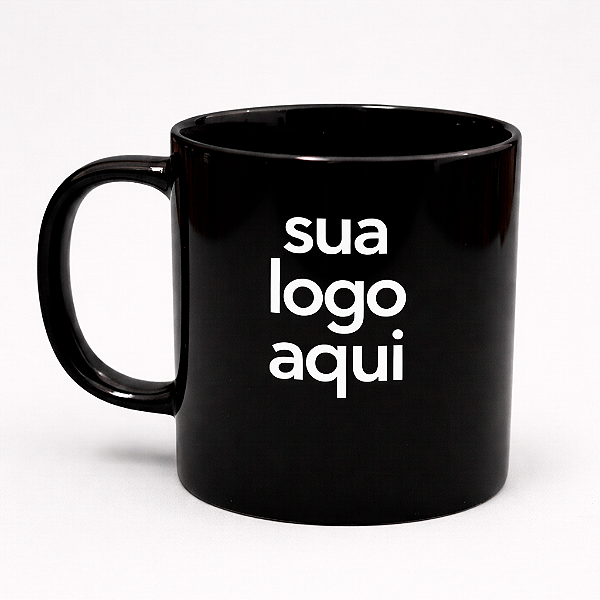 Caneca Reta Preta Personalizada c/ 1 Cor