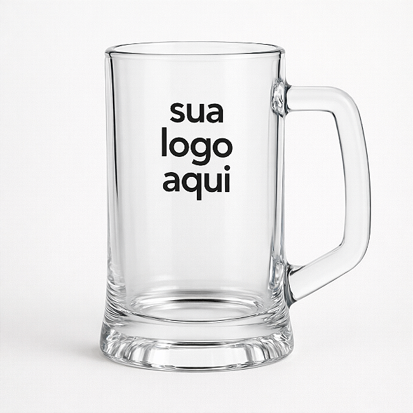Caneco de Vidro Chopp Liso Personalizado 480ml com Logo | Brinde para Bar e Churrasco