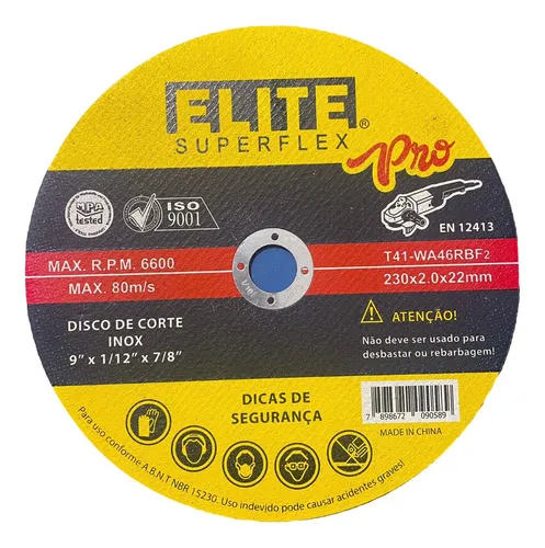 DISCO DE CORTE INOX   ELITE   230 X 2.0 X 22  -  9