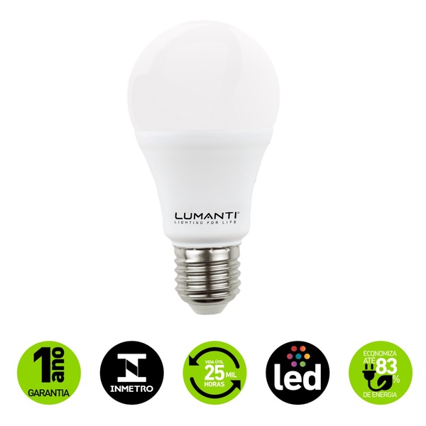 LAMPADA LED BULBO A60 9W AUTOVOLT 6500K 806 LUMENS E27 LUMANTI