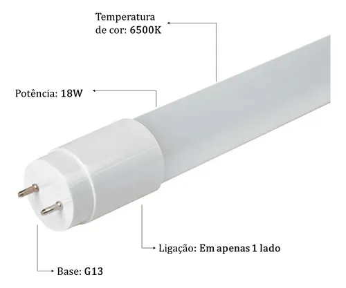 LAMPADA TUBULAR LED T8 120CM 18W AUTOVOLT 270 6500K 1850 LM  LUMANTI
