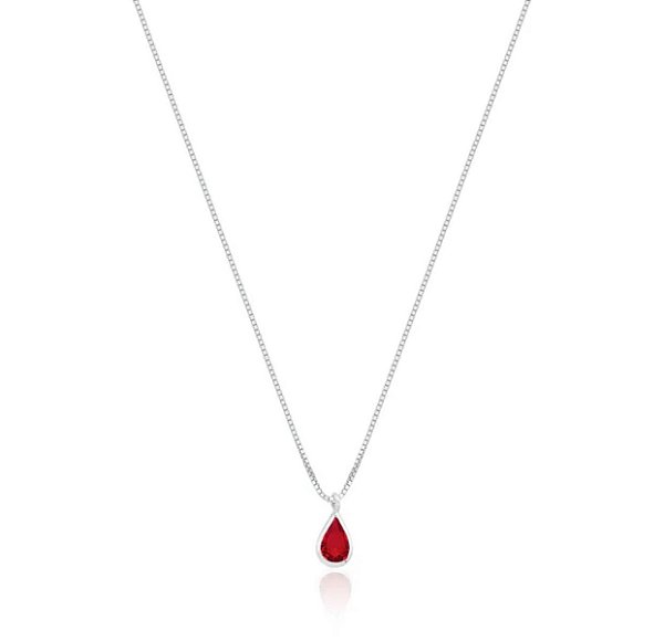 Colar gota ponto de luz vermelho rubi 40cm