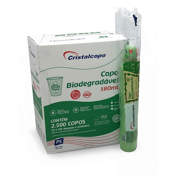 Copo Biodegradável 180ml Cristalcopo Com 2500 Unidades