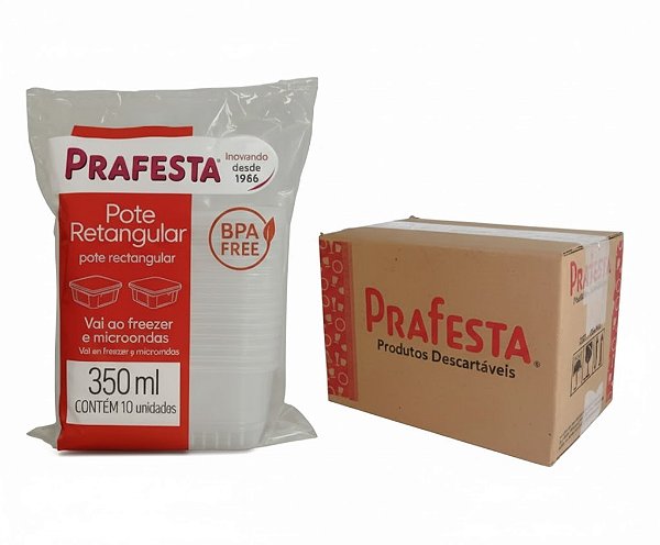 Caixa Pote c/ Tampa 350ml Retangular Prafesta - c/ 144 und.