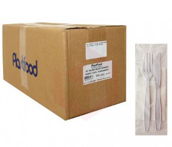 Kit Garfo, Faca e Guardanapo Branco Plastfood Caixa c/ 150 Un.