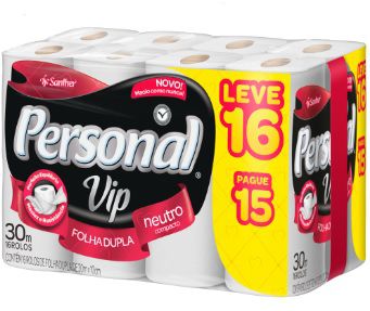 Papel Higiênico Personal Vip Folha Dupla Fardo c/ 4X16 Rolos Un.