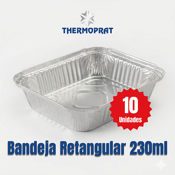 Bandeja Marmitex Retangular de Alumínio 230 ml Thermoprat c/ 10 Unidades