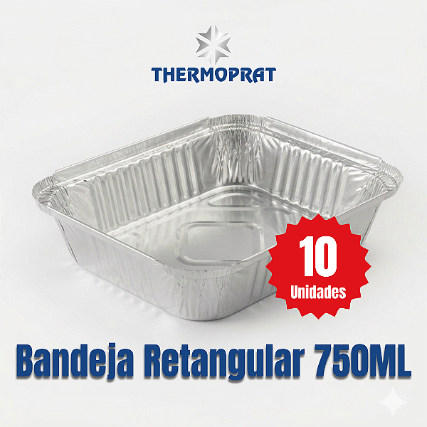 Bandeja Marmitex Retangular de Alumínio 750 ml Thermoprat c/ 10 Unidades