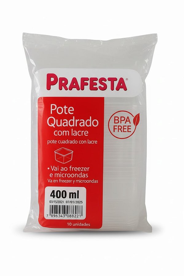 Pote c/ Lacre 400ml Quadrado Prafesta - c/ 10 und.